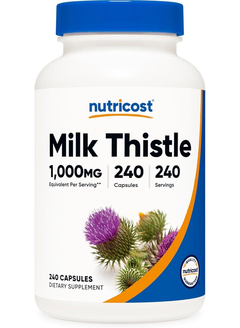 Nutricost Milk Thistle 250mg (1000mg Equivalent), 240 Vegetarian Capsules - 4:1 Extract - Non-GMO and Gluten Free